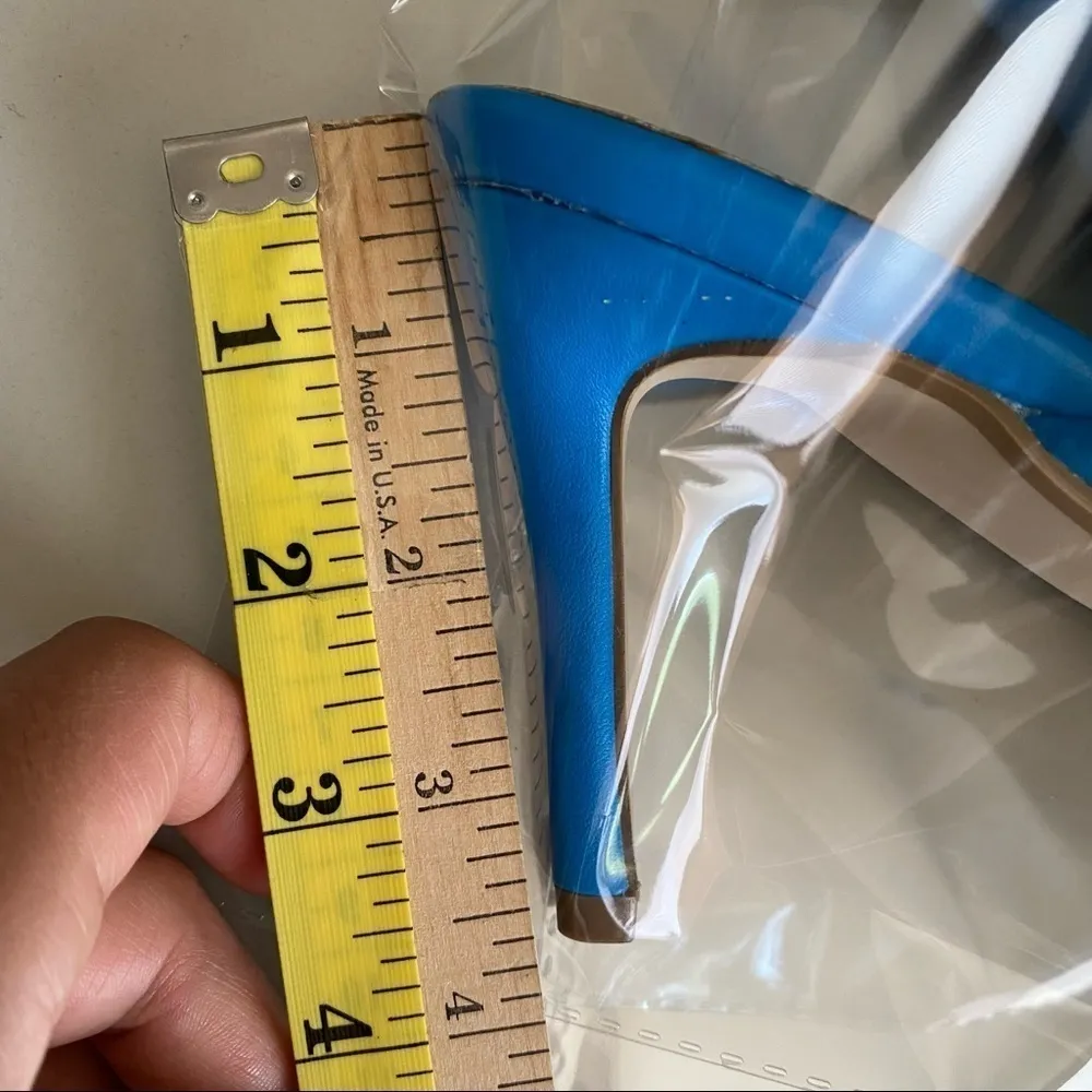 Square toe heels Blue‎ Open Toe Low US size 8 3.5” heel - Image 8