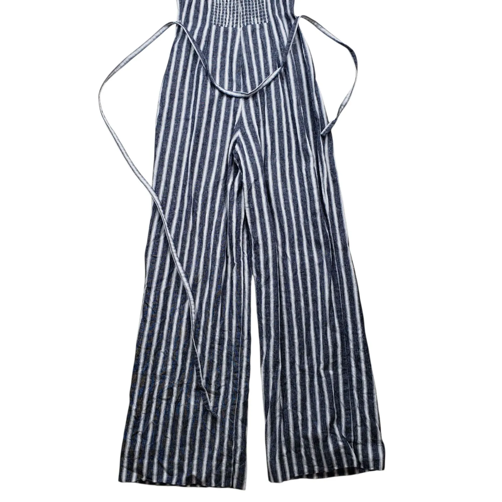 Madwell Pleated Wide Leg Linen Jumpsuit Womens Size 00 Pinstripe - Image 12