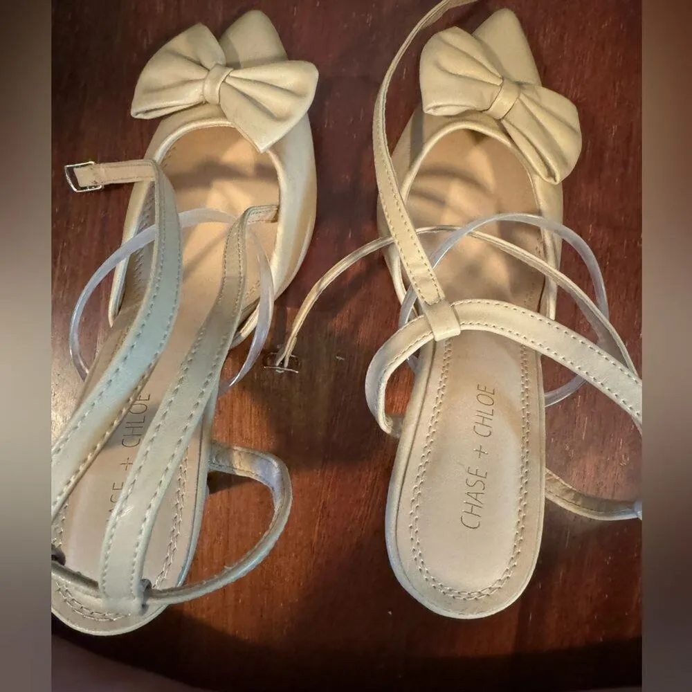 CHASE+CHLOE Halston Sandal Pumps Shoes Beige Color Bow 4.5 in, Size US 8.5M - Image 11