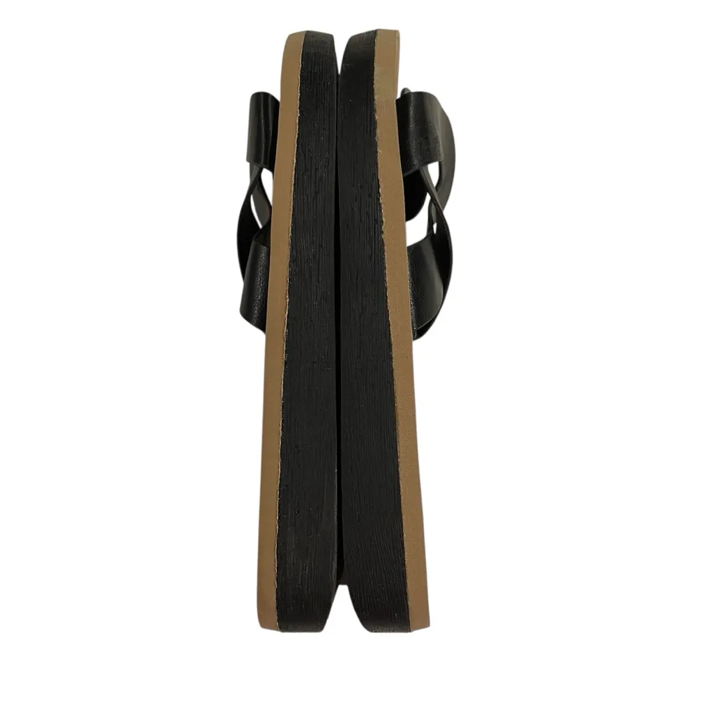 Bamboo Upraise 70 Sandal Women 7.5 Black Tan Faux Leather Slip on Comfort Travel - Image 6