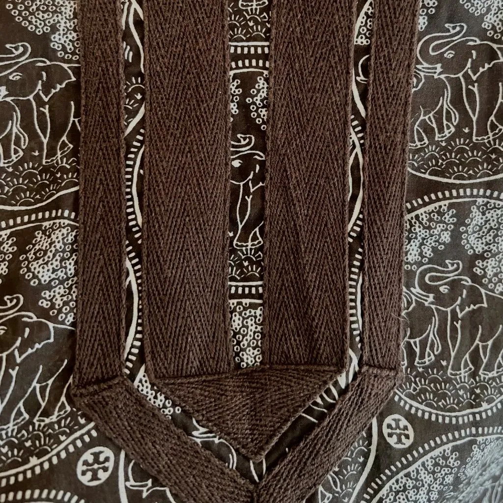 Tory Burch Tunic Dress Brown Elephant Print Size 2 100% Cotton V-Neck - Image 4