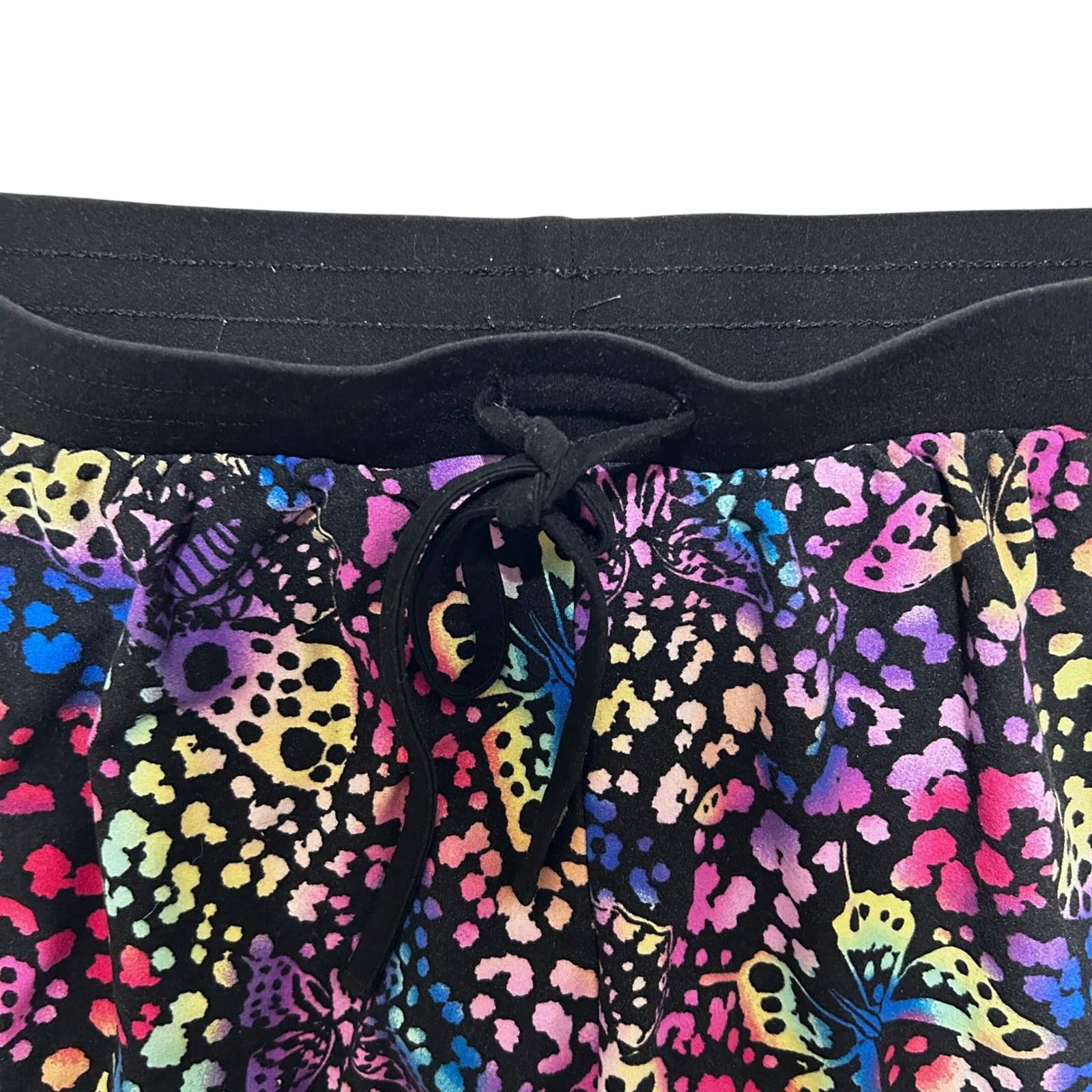 No Boundaries Women Butterfly Print Lounge Shorts M Black Rainbow Leopard Y2K - Image 3