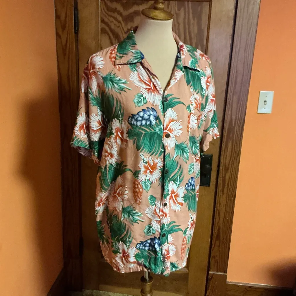 India Boutique Bright Tropical Flowers Hawaiian Shirt Size XL - Image 6