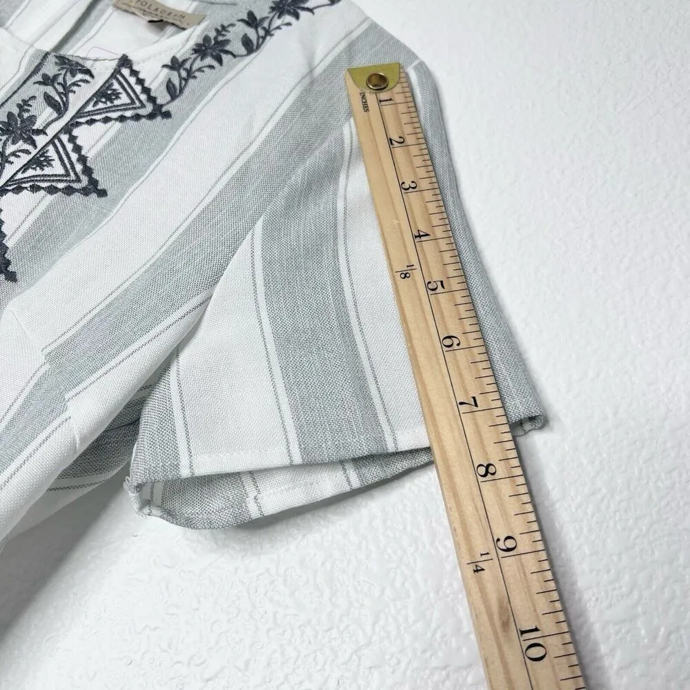 Pologram bohemian chic embroidered white gray short sleeve women blouse size S. - Image 7
