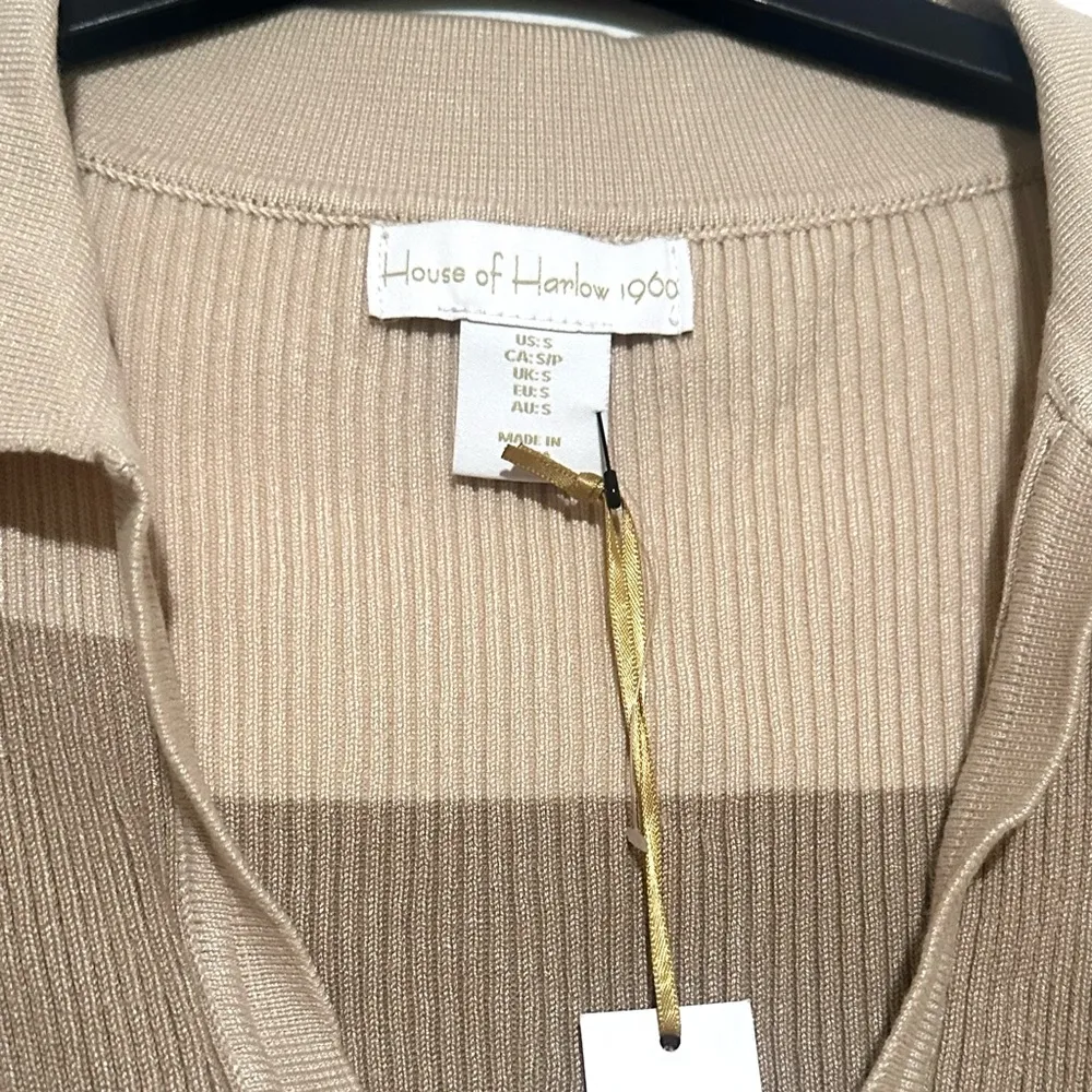 NWT House of Harlow 1960 Striped Ribbed Collared Sweater Small Pink - Image 3