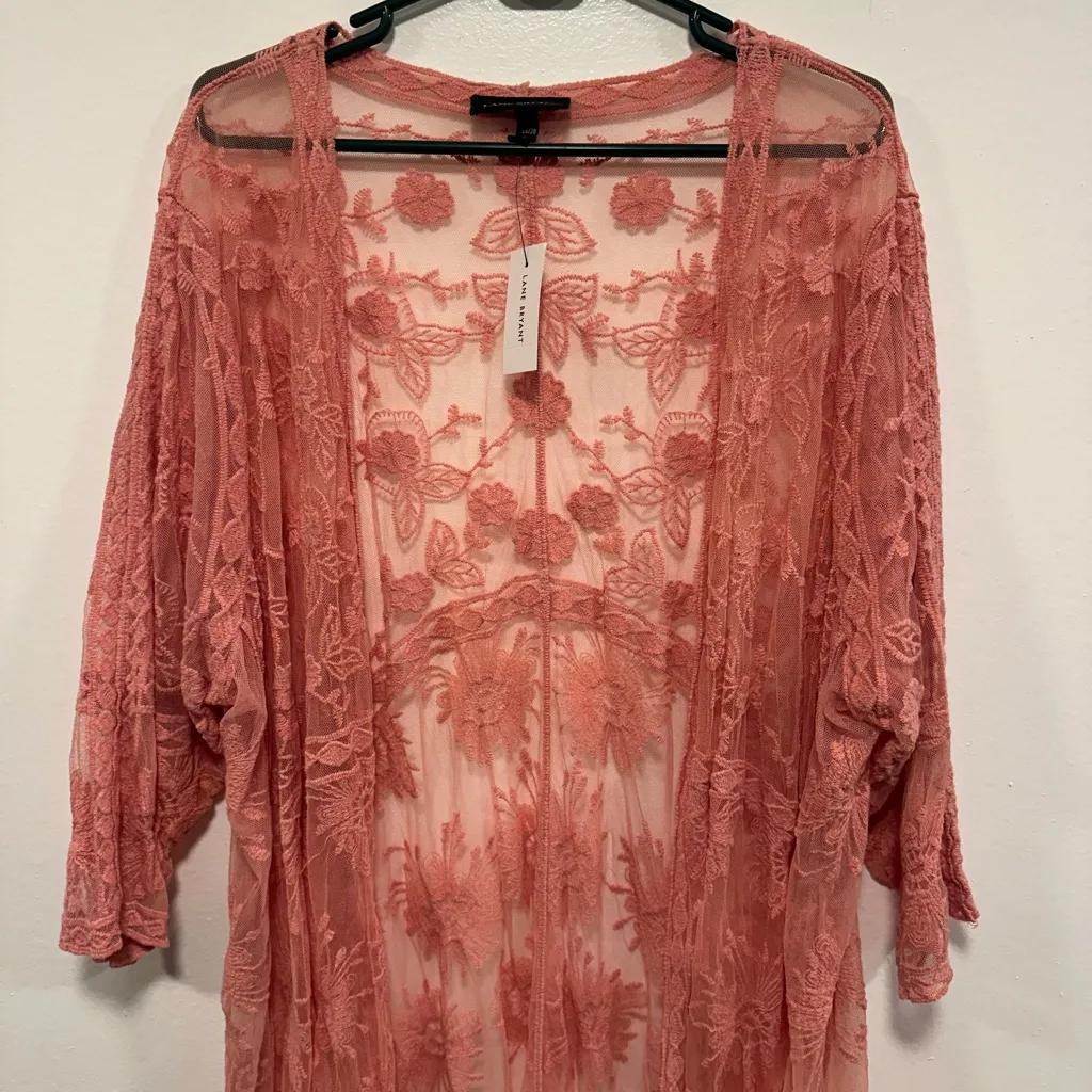 Lane Bryant Coral Lace Kimono duster Cardigan! Size 26/28 NWT - Image 3