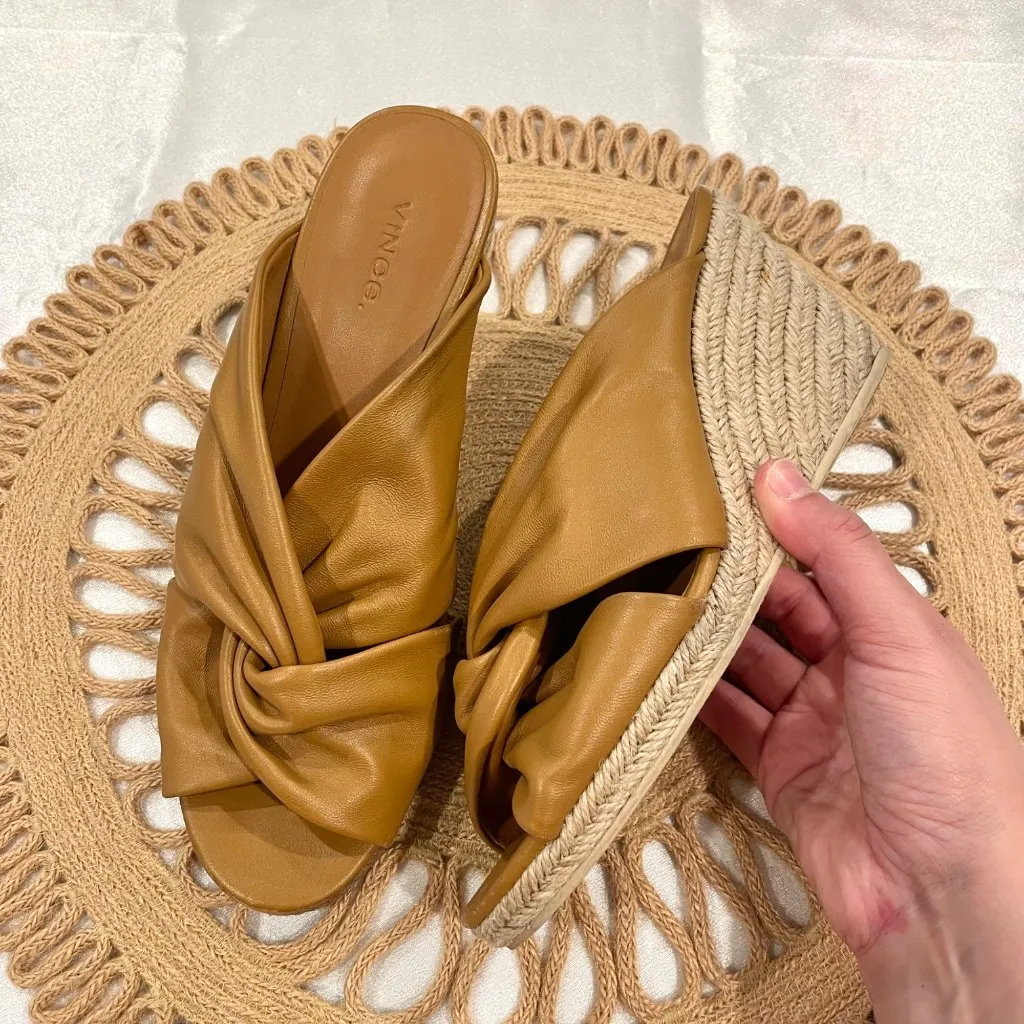 Vince Sylvia Knotted Espadrille Wedge Sandals Camel Leather Size US 9 - Image 2