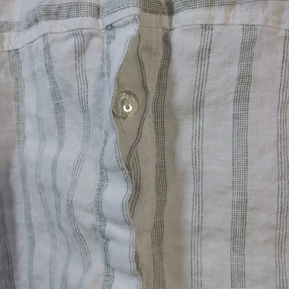 Habitat Womens 100% Linen Button Up Top Long Sleeve V Neck White Striped Size L - Image 7