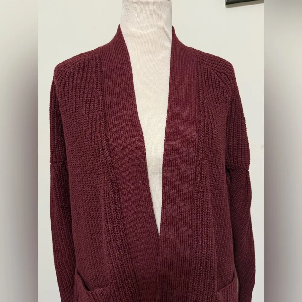 Anthropologie Knitted & Knotted Posie Chunky Burgundy Cardigan Sweater Size S - Image 4