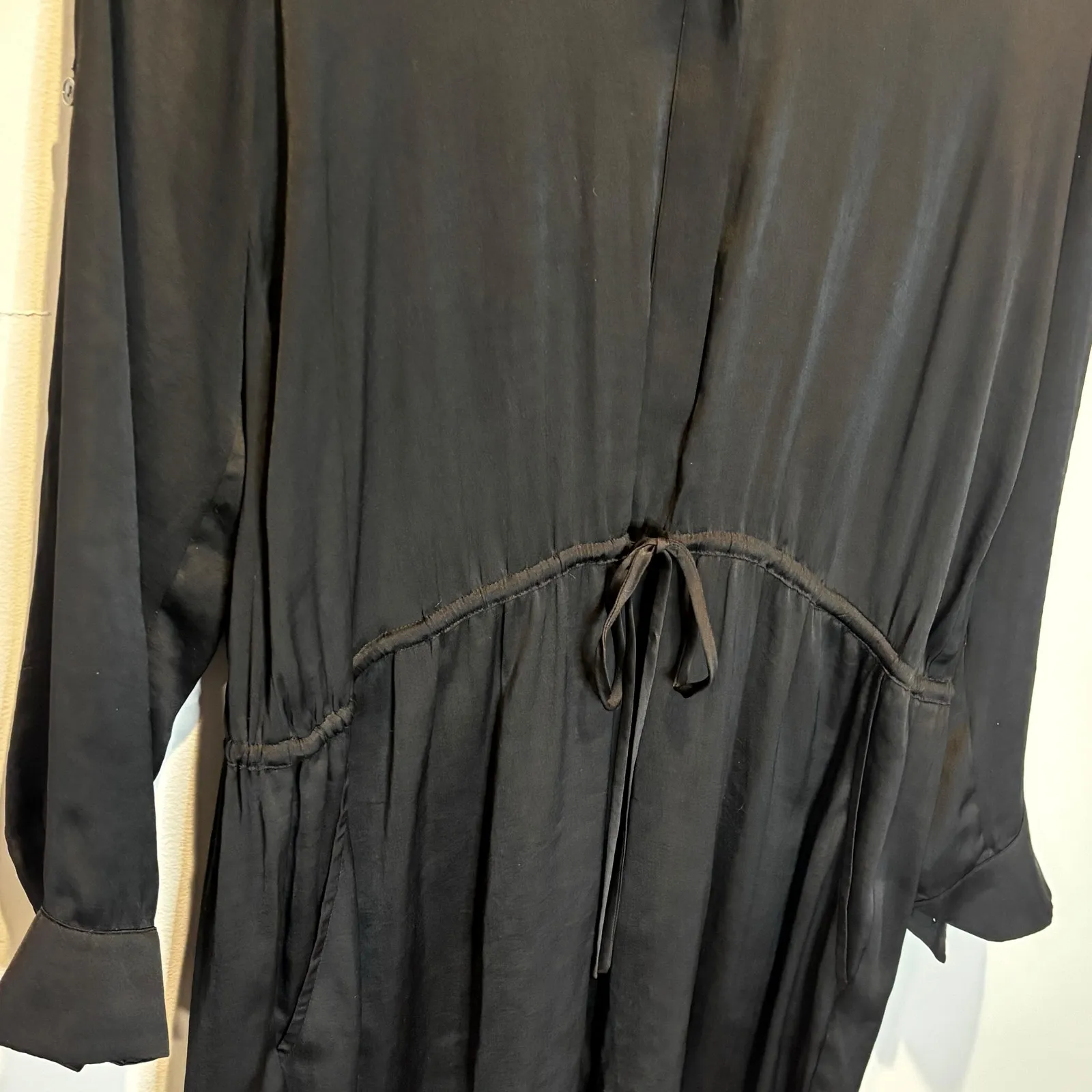 Vince Black Satin Long Sleeve Mini Dress - size Medium - Image 5