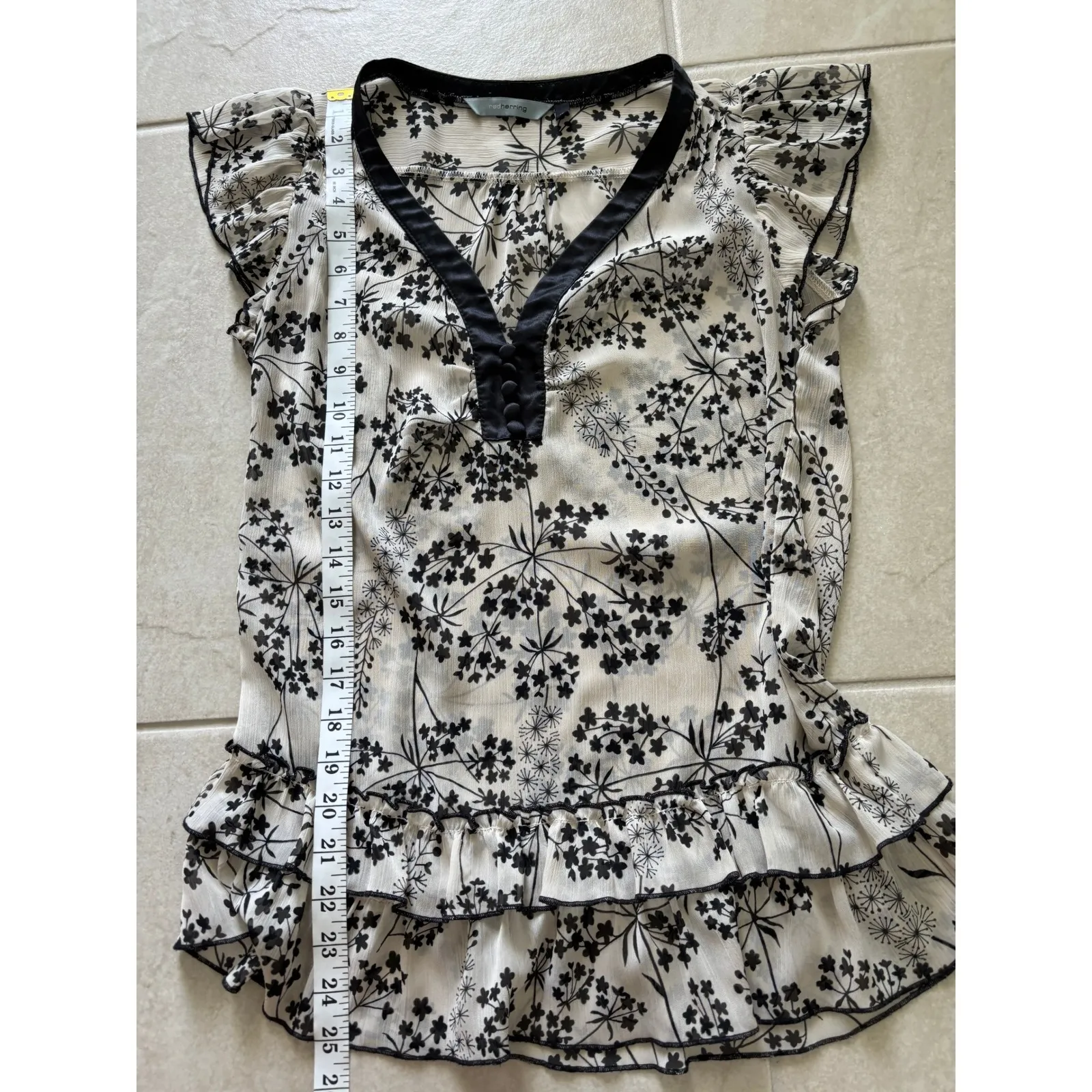 Vintage Top Womens 10 Black White‎ Floral Sheer Babydoll Fairy Artsy Y2K Flutter - Image 7