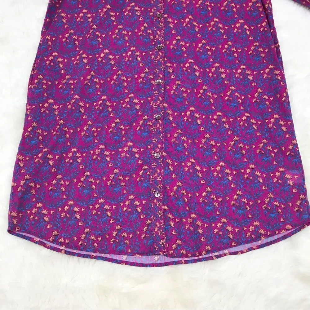 ROLLER RABBIT Darya PurpleāFloral Cotton Shirt Dress Button Front Size Small New - Image 10
