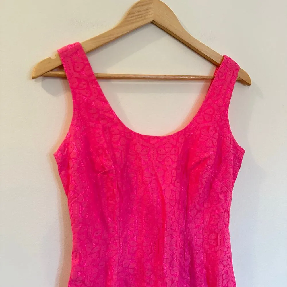 Lilly Pulitzer Lonnie Dress Fiesta Pink Daisy Lane Lace Lonnie Dress sz 2 Sheath - Image 5