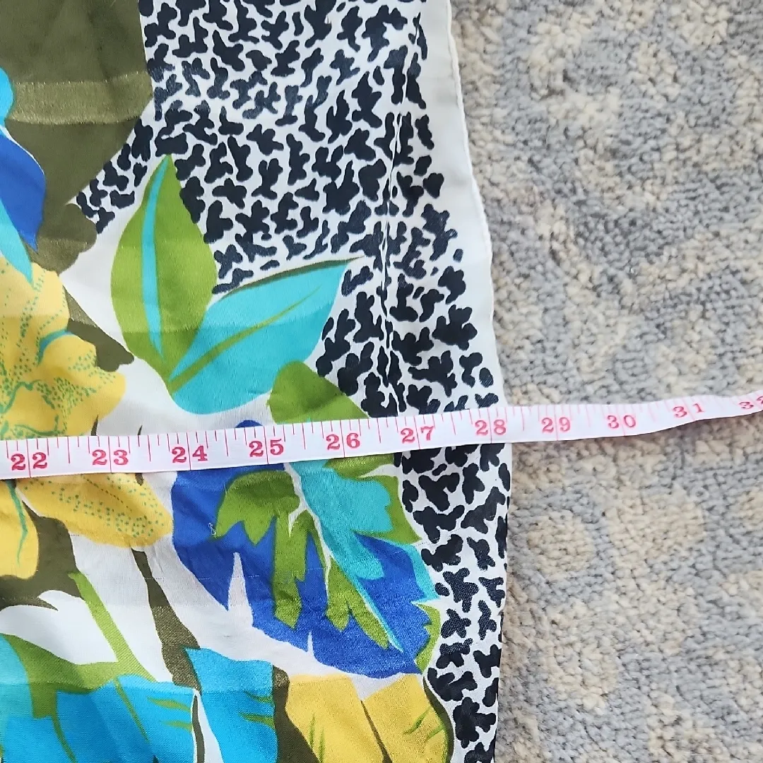 Vintage Italian Made Leopard Floral Square Scarf Blue - Image 4