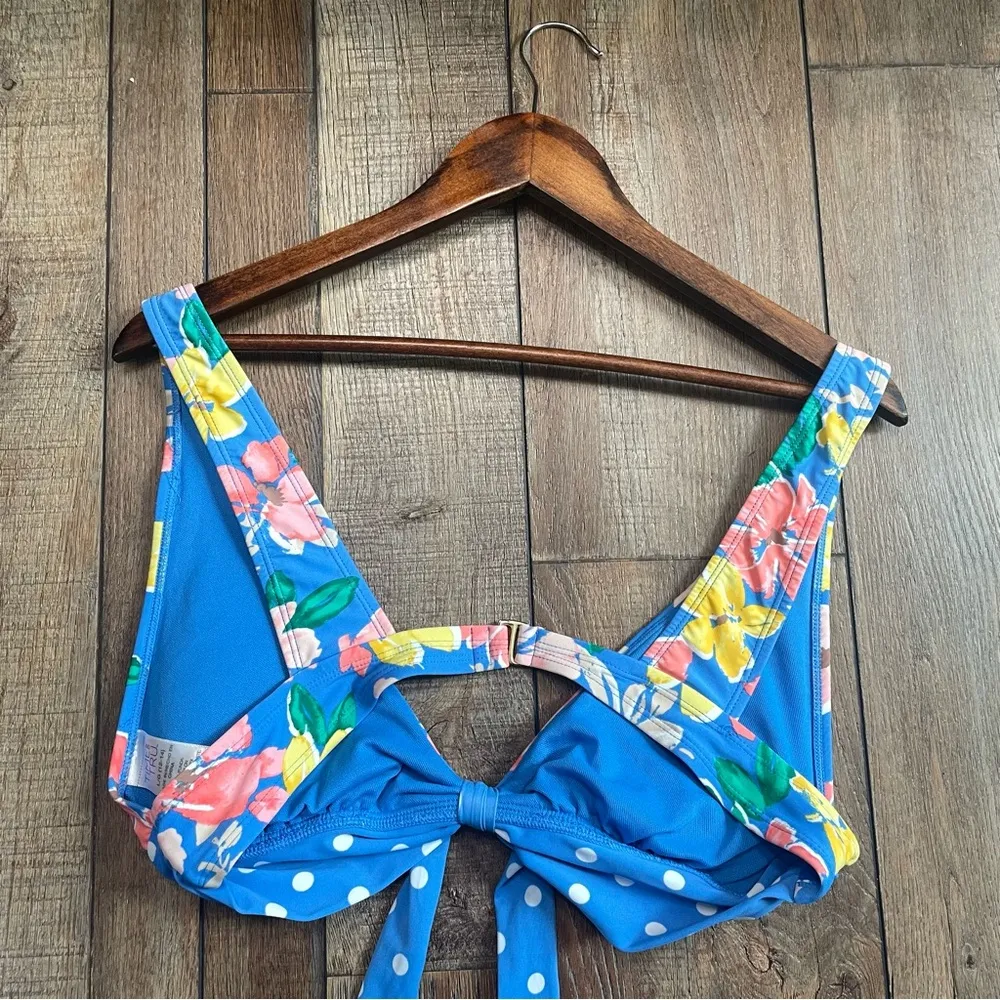 Time and Tru Womens Swim Bikini Top Blue Floral Ruffle Tropical Size Large - Image 3