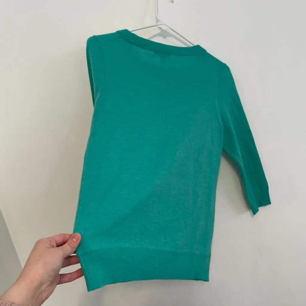 J. CREW Merino Wool Tippi Sweater Green ish 3/4 Sleeve Preppy Crew Neck Pullover - Image 16