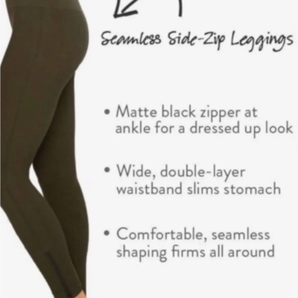 SPANX  Olive Green Seamless Ankle Zip  Smoothing Tummy Control Leggings Sz XL - Image 3