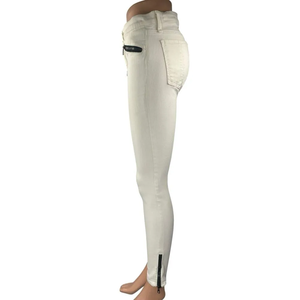 Rag & Bone Women's White Skinny Leg Mid Rise Zipper Biker Denim Jeans Pants 29 - Image 2