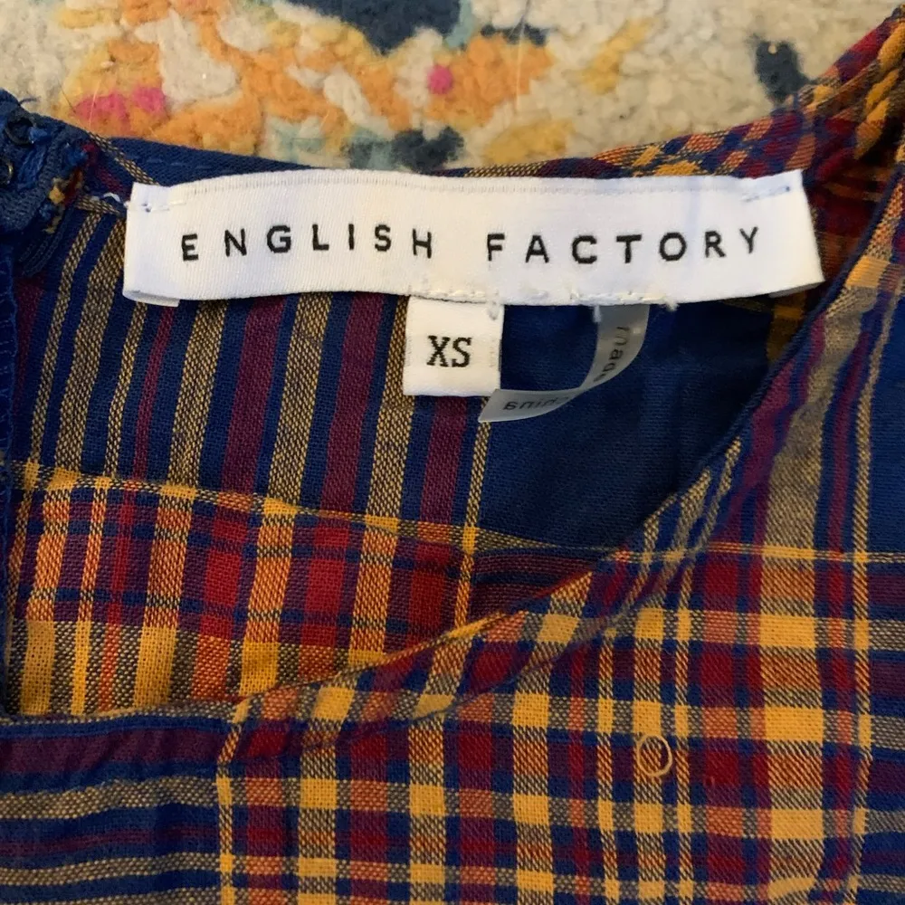 English Factory Plaid Cotton Oyster-Sleeve Top Multi Sz XS $65 - Image 8