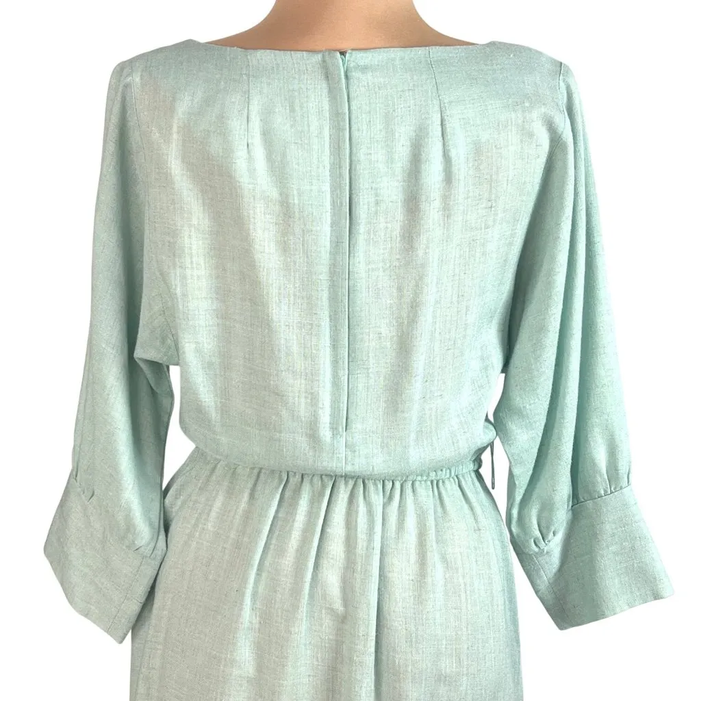 Vtg Brenner Petites Cottagecore Mint Green Pleated Lace Bodice Dress M Granny Size M - Image 7
