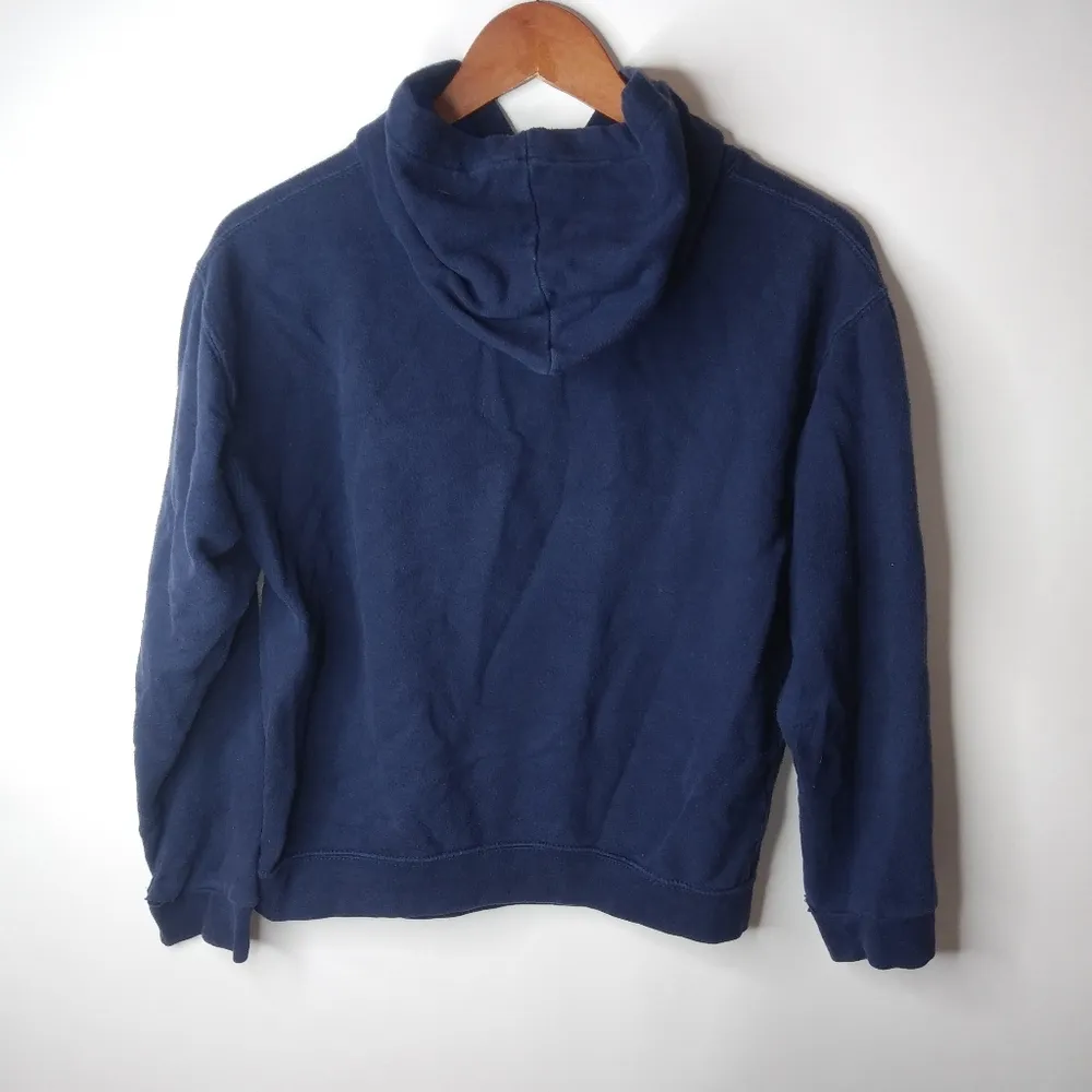 New York L Commemorative Hoodie Empire State Building Sweatshirt Navy White Blue Size L - Image 3