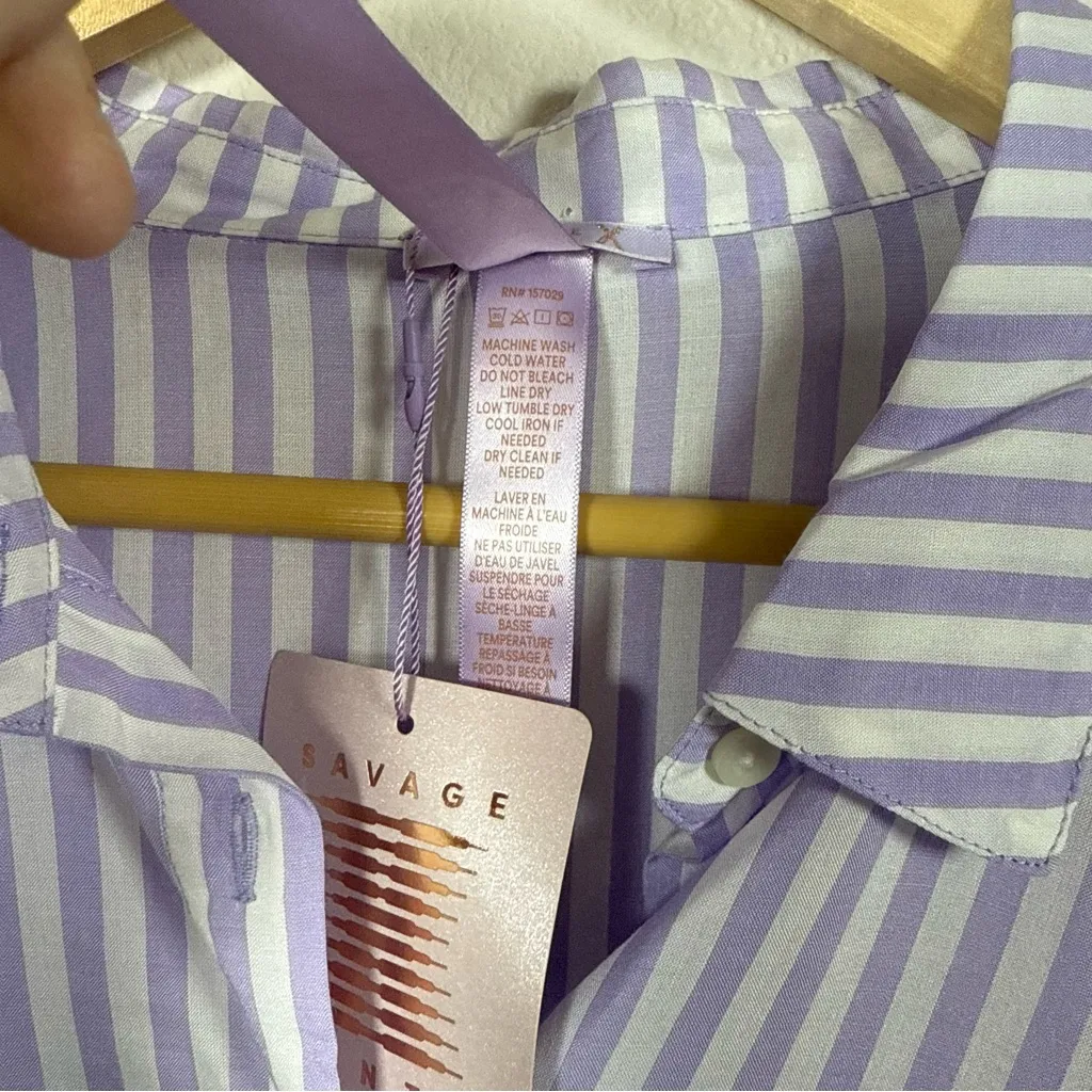 NWT Savage Fenty Coastal Stripe Woven Voile Sleep Crop Drawstring Lavender XL Purple - Image 9