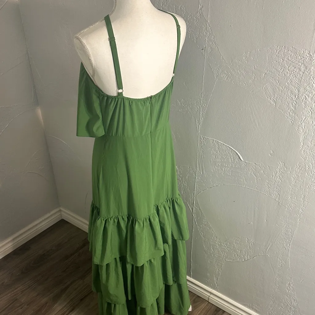 Elegant Green Tiered Maxi Dress Size L - Image 4