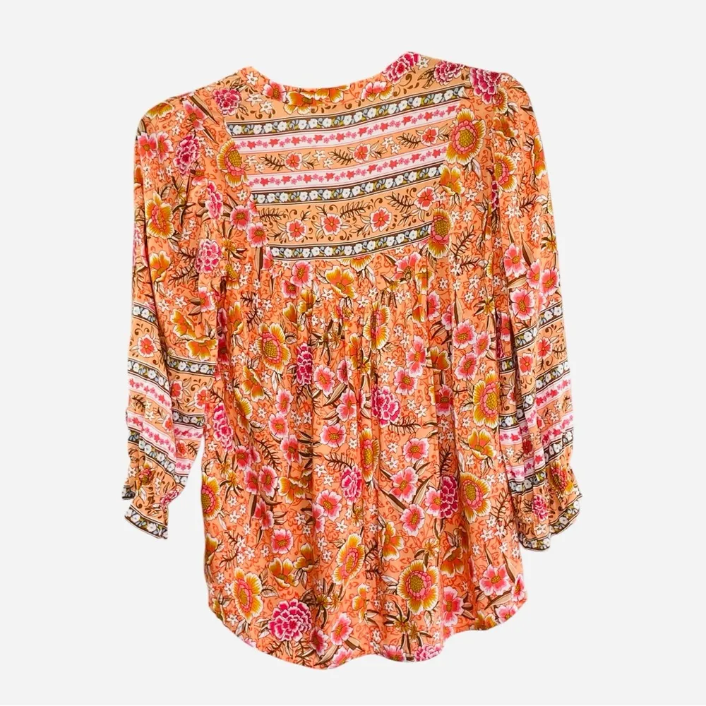 Umgee tangerine orange mix print floral top size M - Image 4
