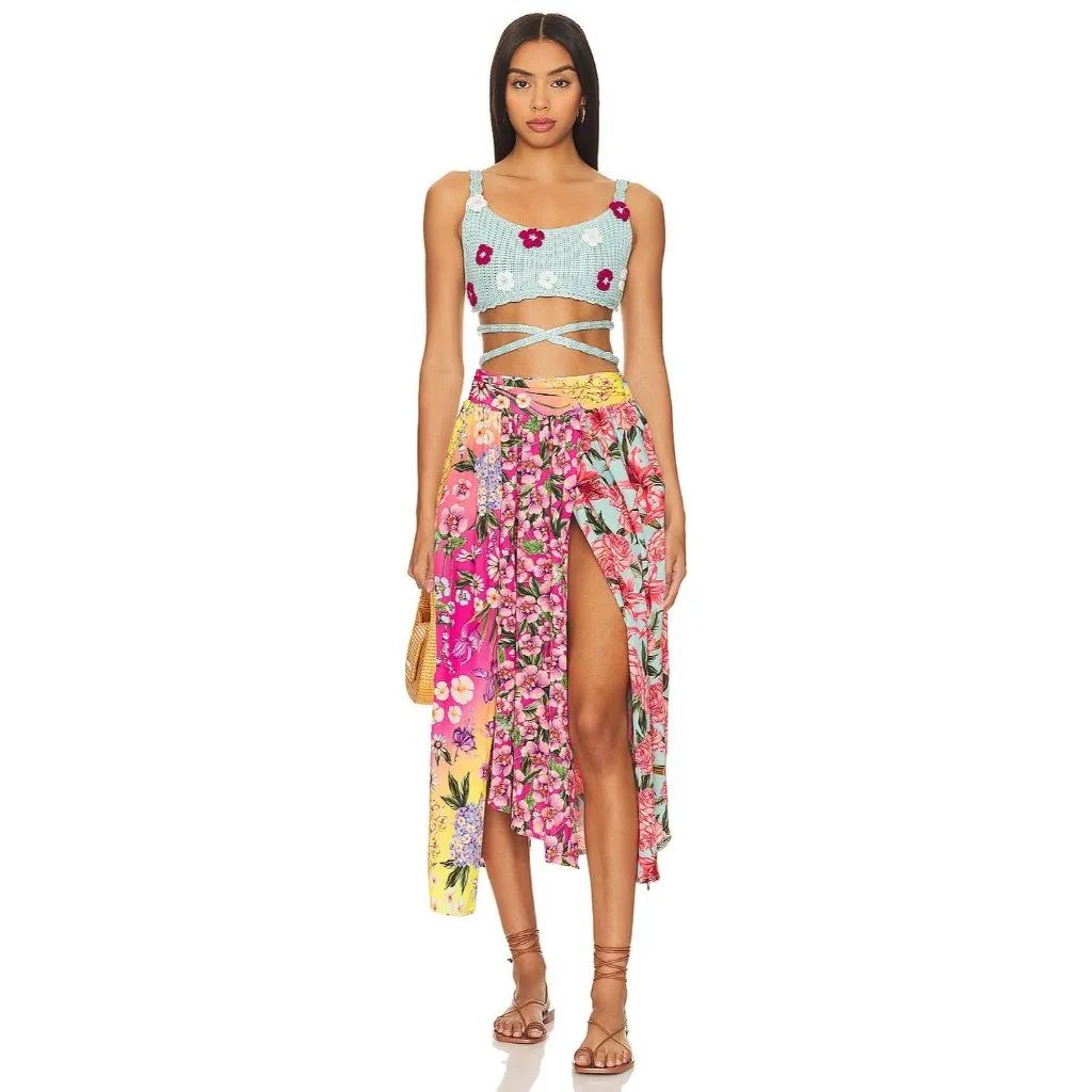 Agua Bendita x REVOLVE Albany Crop Top Aqua Floral Womens Size Medium - Image 2