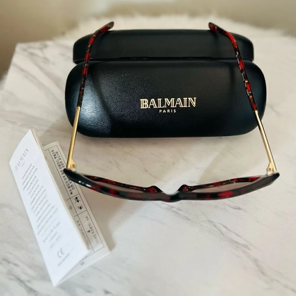 BALMAIN 56mm Modified Cat Eye Sunglasses, Polarized, Designer, Red Tortoise, NWT - Image 9