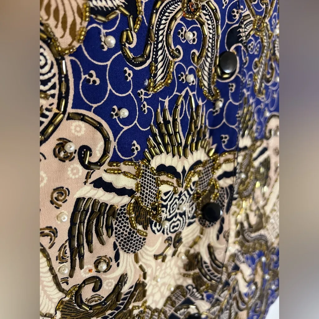 Nouveau Monde VTG 1990's Beaded Sequined Vest Petite Small Victorian GreatGatsby Blue Size undefined - Image 11