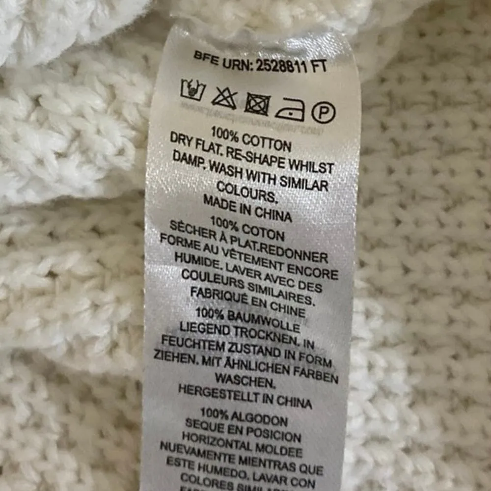 French Connection White Waffle Knit Puff Sleeve Mock Neck Crop Sweater Top Sz M - Image 4