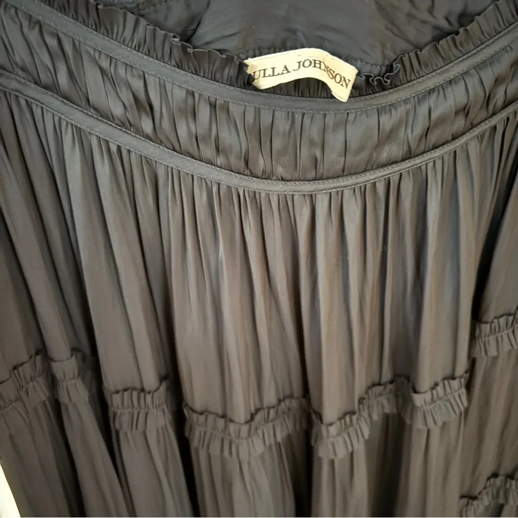 Ulla Johnson Louise Tiered Midi Skirt Midnight Navy Blue Plisse Satin Size 8 - Image 15