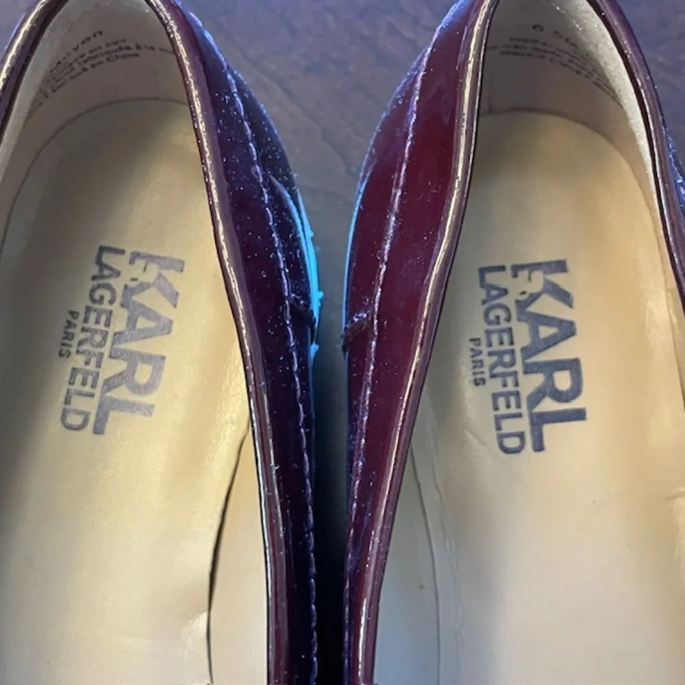 Karl Lagerfeld Patent Leather Oxford Lug Sole Loafers Burgundy 6.5M - Image 3