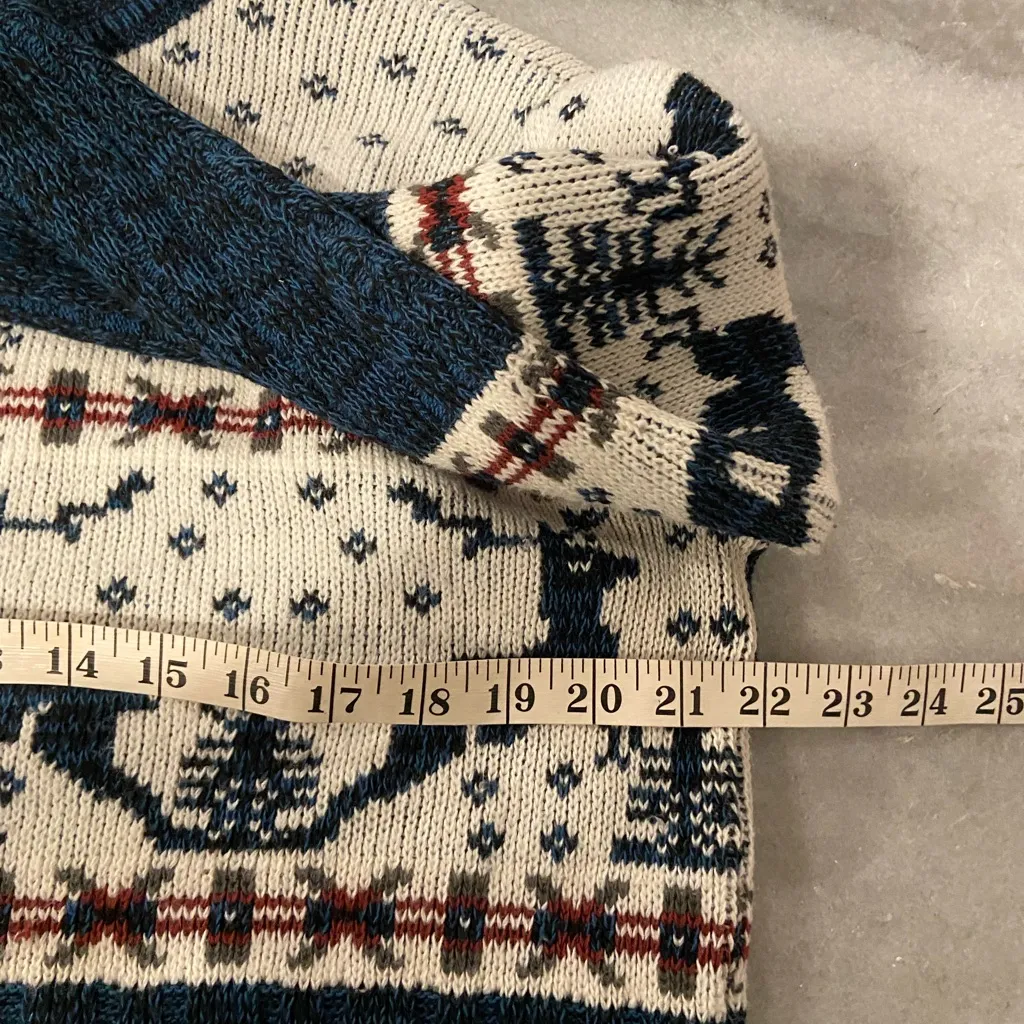 VTG Hardwood & Pine Size M Nordic Sweater Reindeer Fair Isle Winter Knit Blue Size M - Image 12