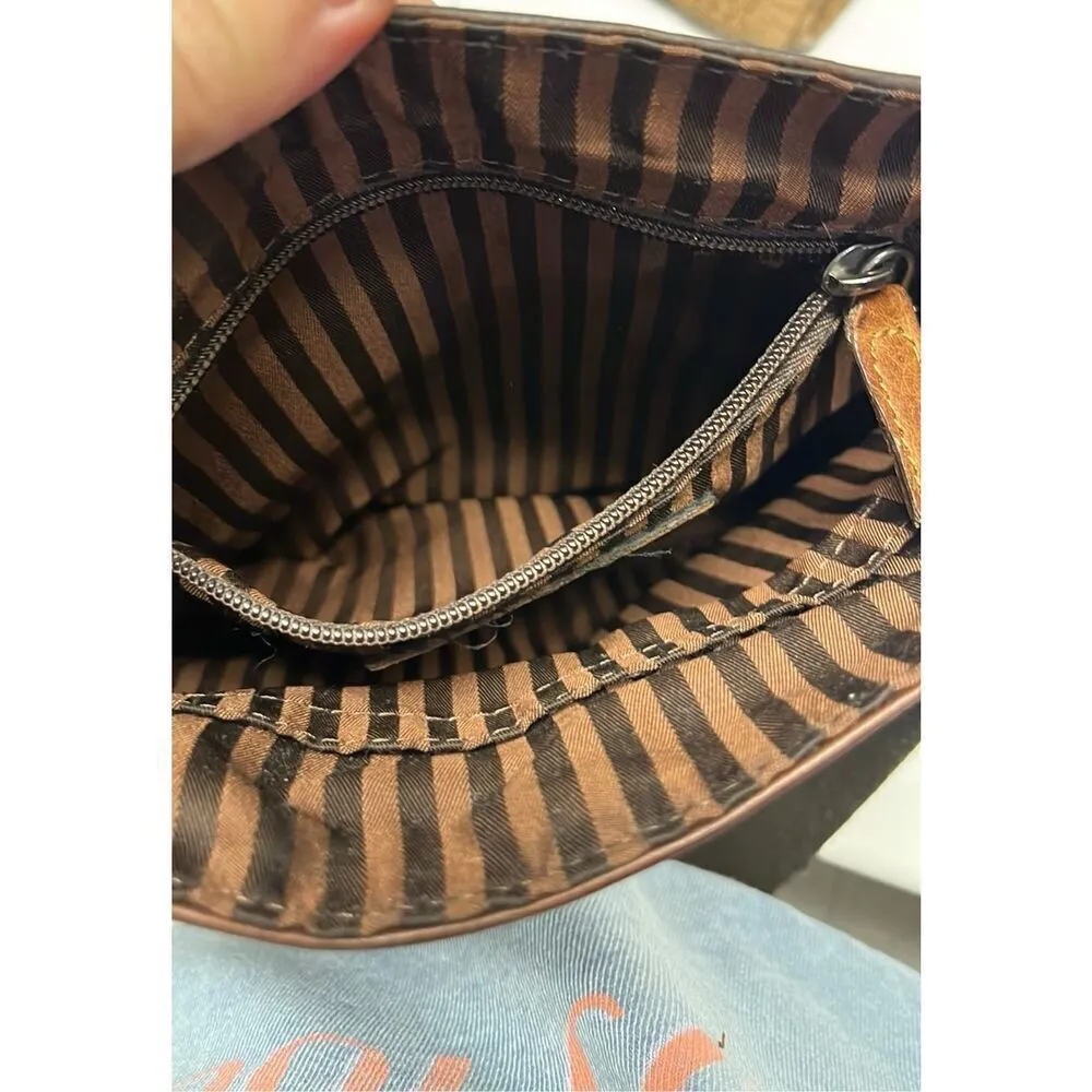 Jack Georges Voyager Crossbody Saddle Bag Purse Brown Genuine Embossed Leather - Image 9