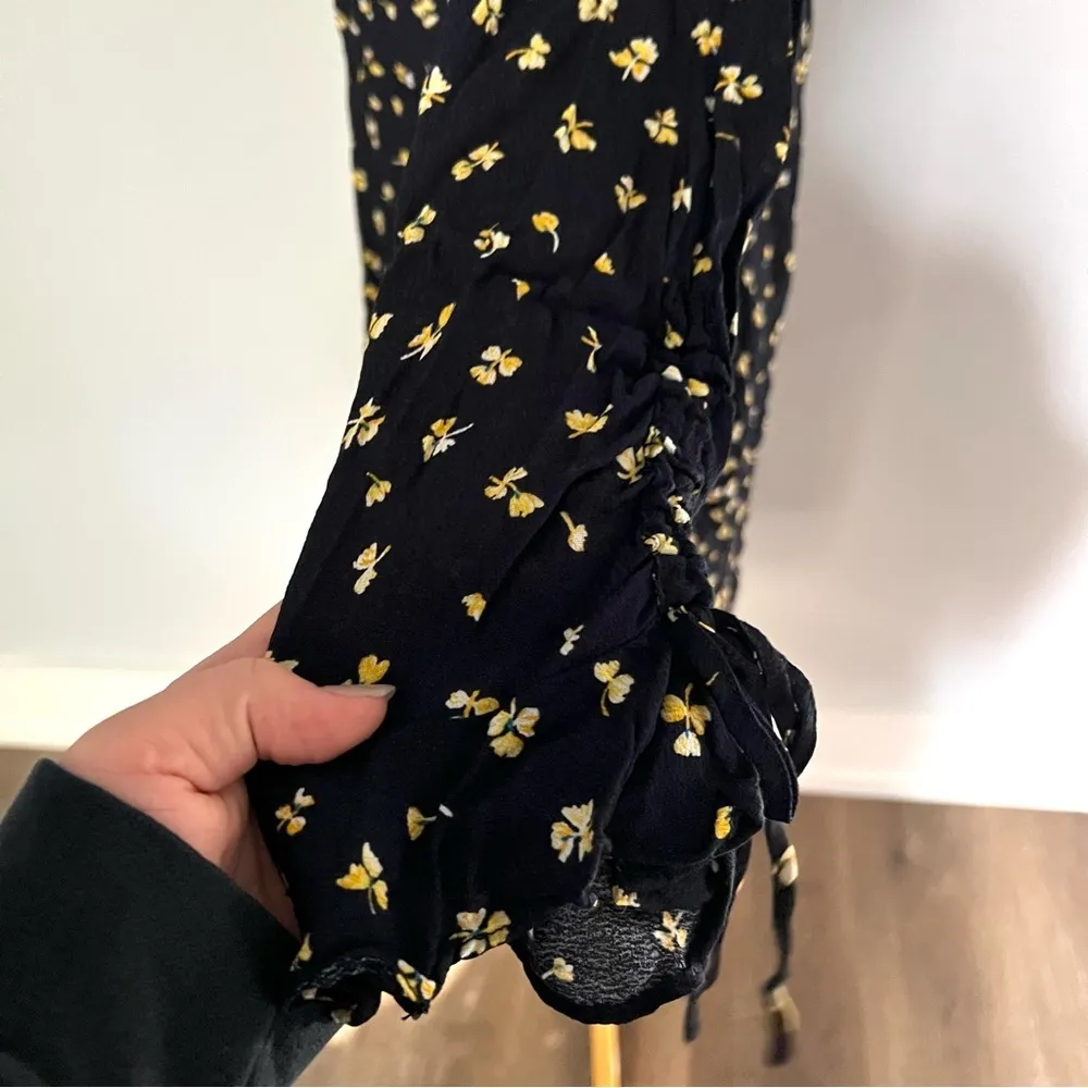 H&M Navy Blue Yellow White Long Sleeve Floral Dress Size 12 - Image 6