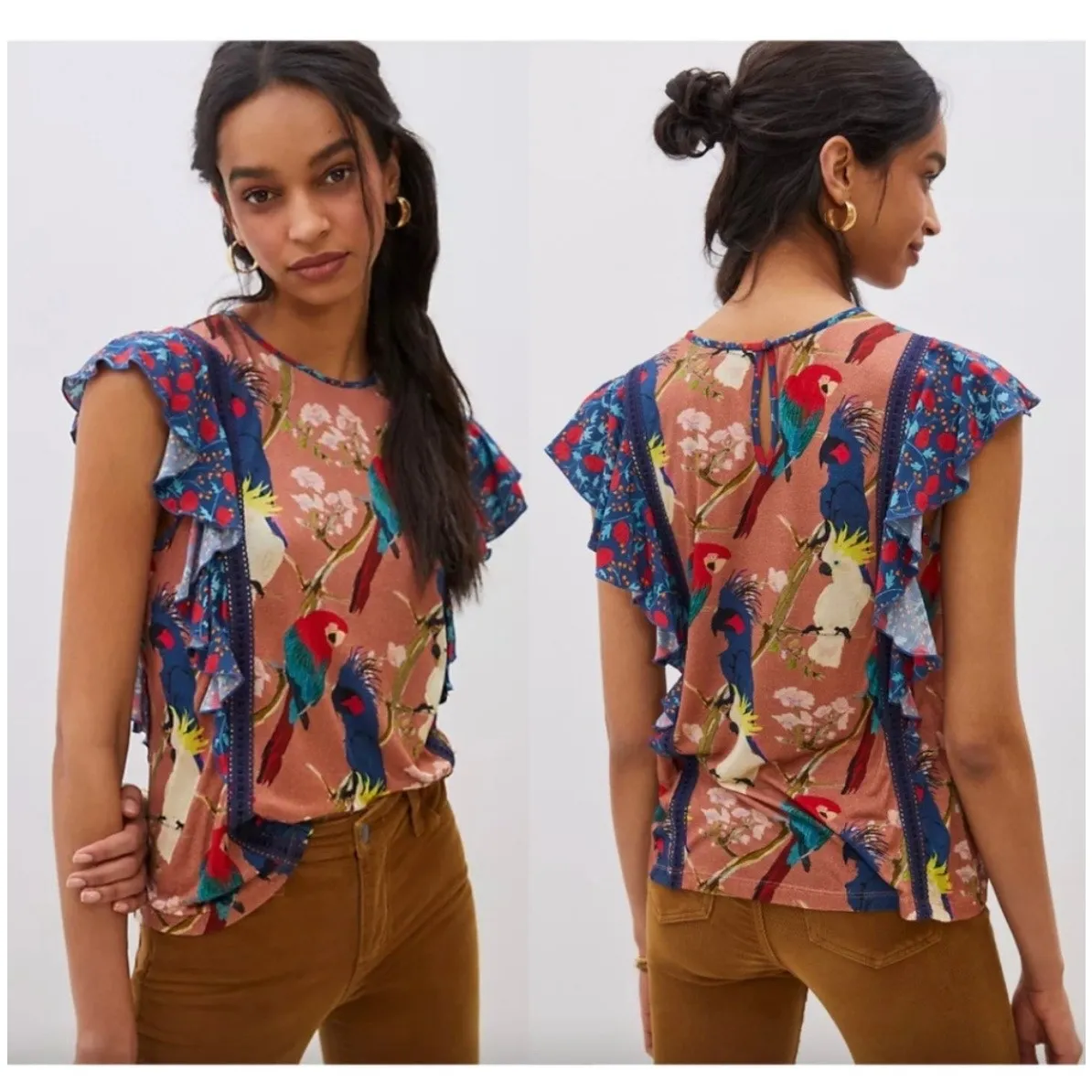 Anthropologie Conditions Apply Zofana Parrot Ruffle Top Size Large Colorful - Image 2