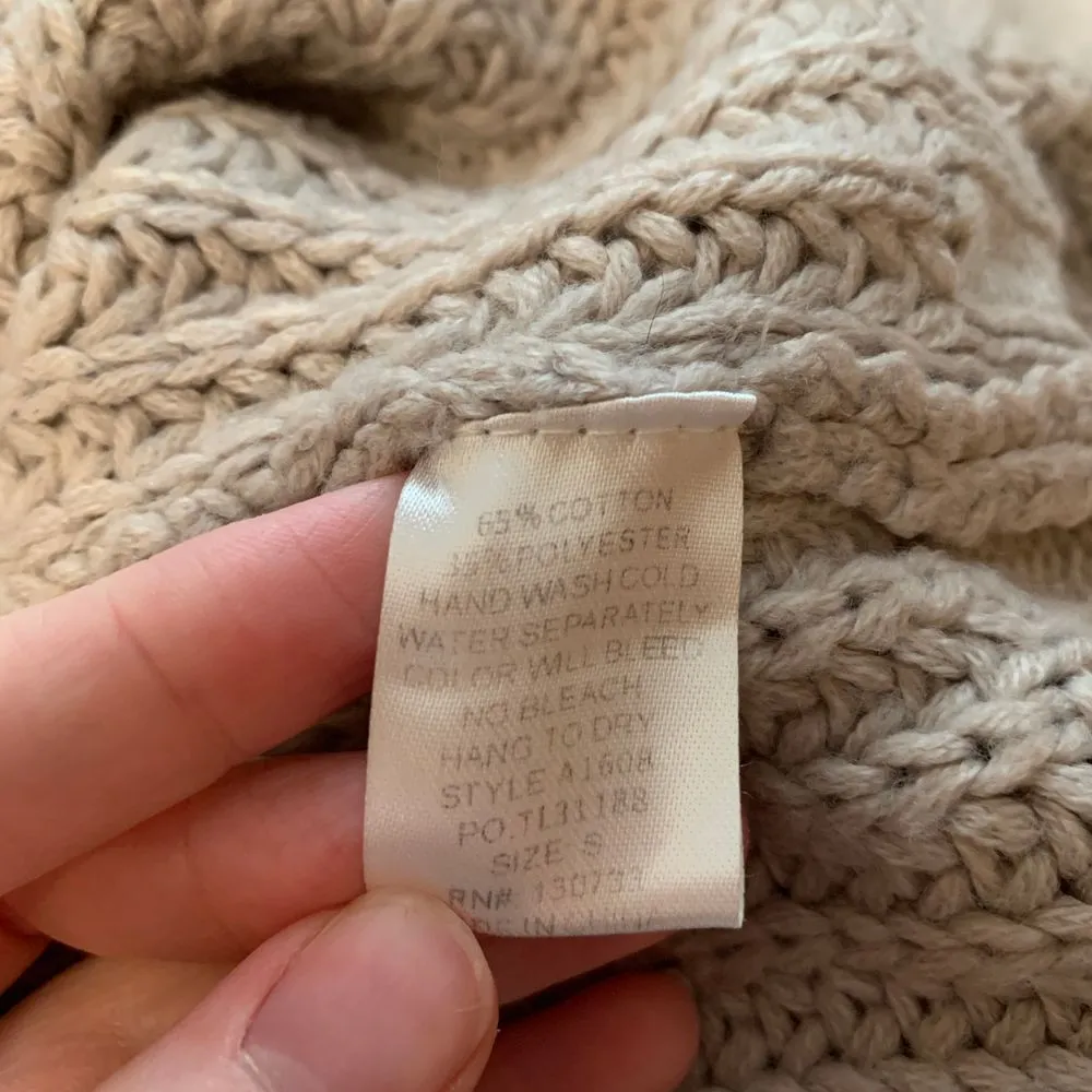 Umgee Womens Small Sweater Beige Chunky Knit Cowl Neck Oversized Ribbed Pullover - Image 5