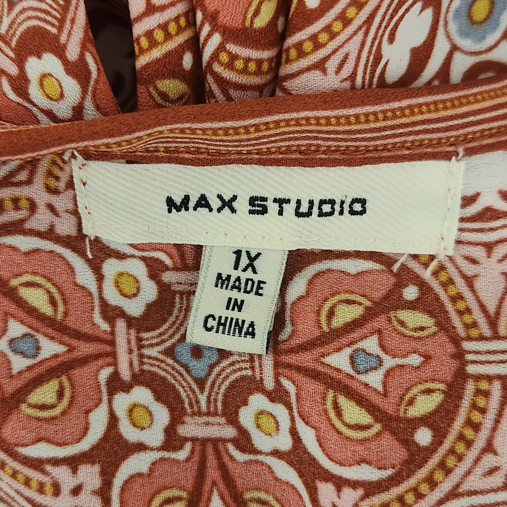 Max Studio Pink Boho Print Top Size 1X Colorful Print Blouse - Image 7