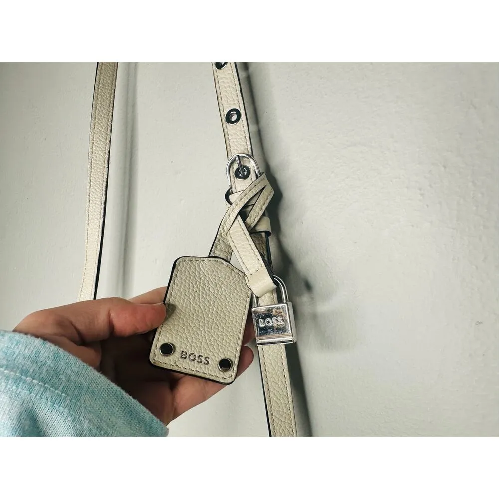 BOSS White Zipper Up Zip Pockets Adjustable Strap Handbag Crossbody Bag - Image 11