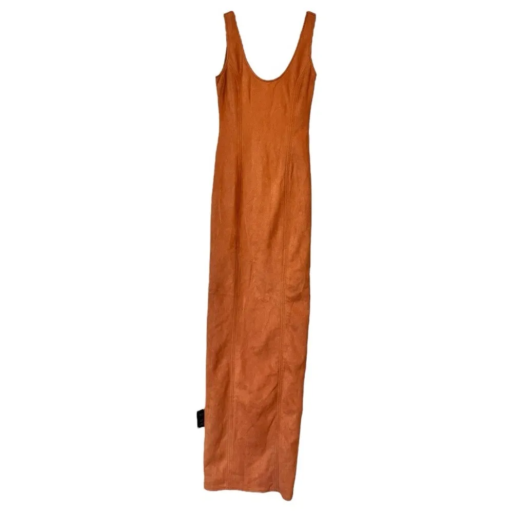 TOFE Kevwe Faux Suede Bodycon Maxi Dress in Burnt Orange, Size S, NWT Orange - Image 5