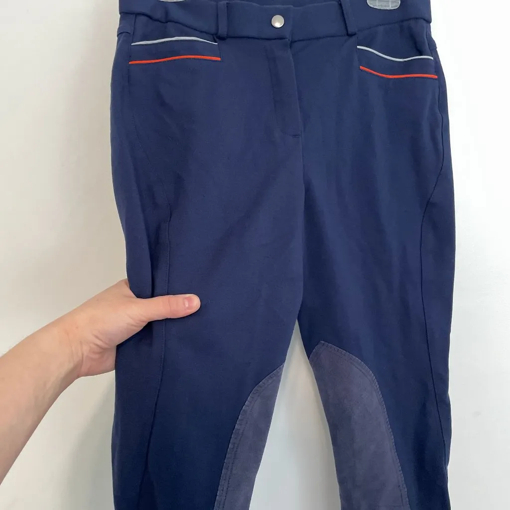 HR FARM Horse Riding Suede Breeches Navy Blue Striped Equestrian Pants Horseback Size 32 - Image 8