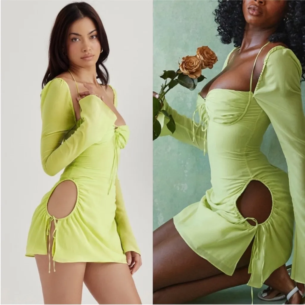 House of CB ‘Baby’ Lime‎ Chiffon Halter Mini Dress NWOT size S - Image 10