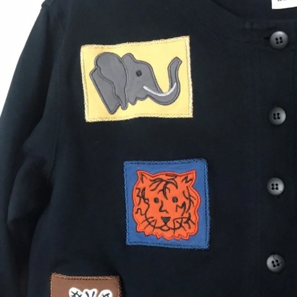 Bechamel black button up cardigan with safari animals patches petite small Size undefined - Image 8