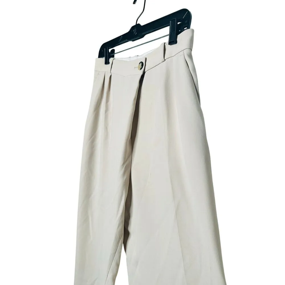 BA&SH Off-White Crepe Pleated Front Zipper Oxford Style Shen Pants Size US 2 - Image 5