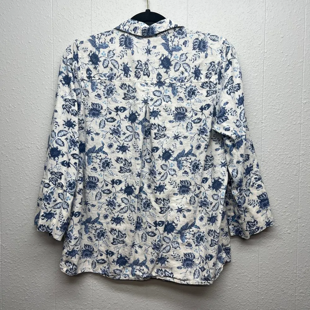 Anne Carson Linen Blend Floral Cottagecore Garden Coastal Women's Top Size Large - Image 6