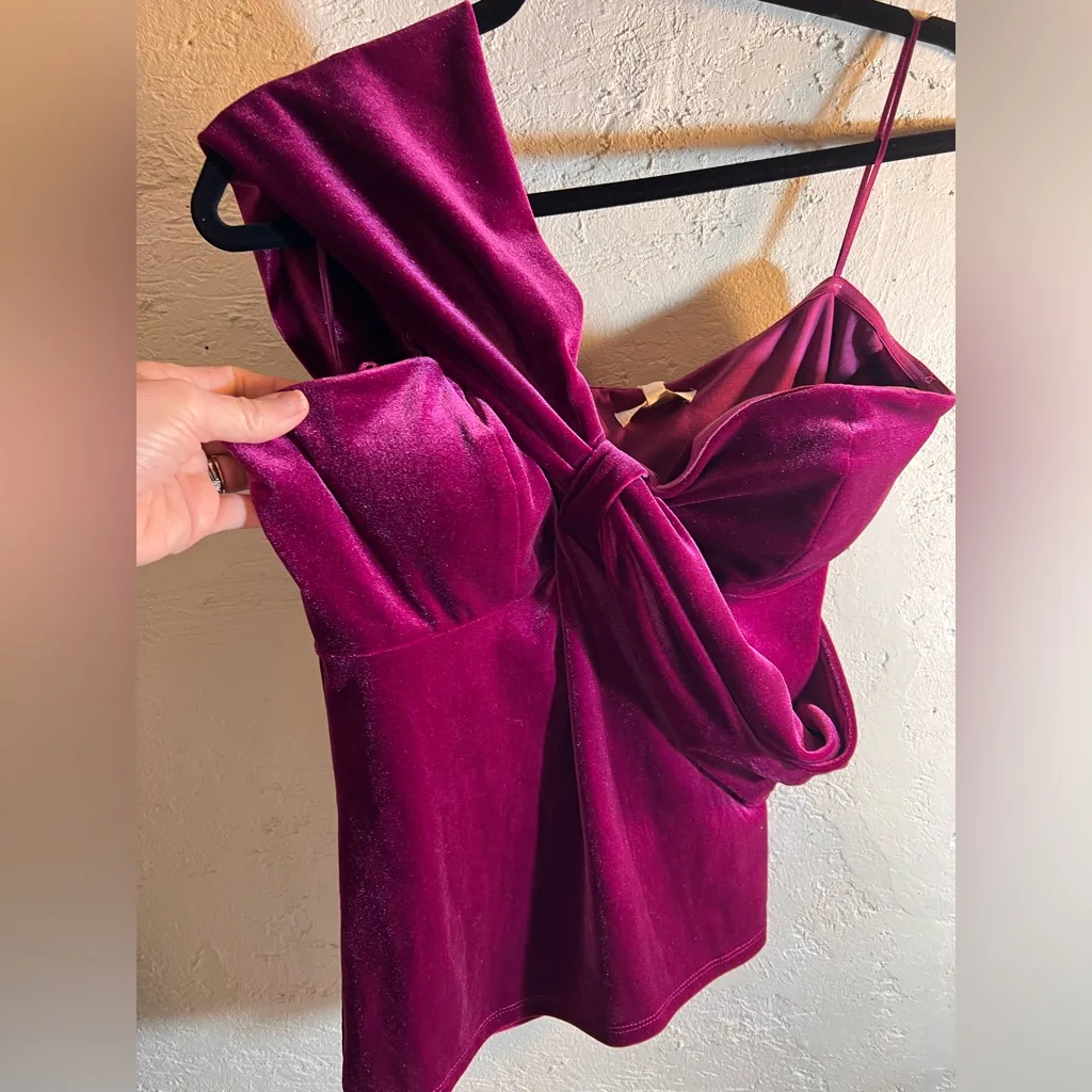 Parker NWT Women's Burgundy Velvet Blouse One Shoulder M - Image 13