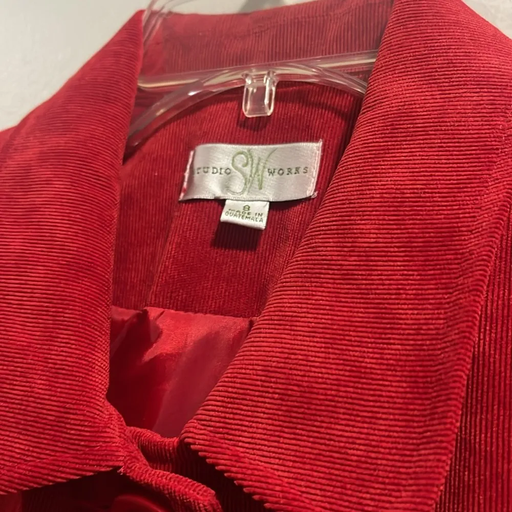 Studio Works Red Corduroy Blazer Button Details Size 8 - Image 4