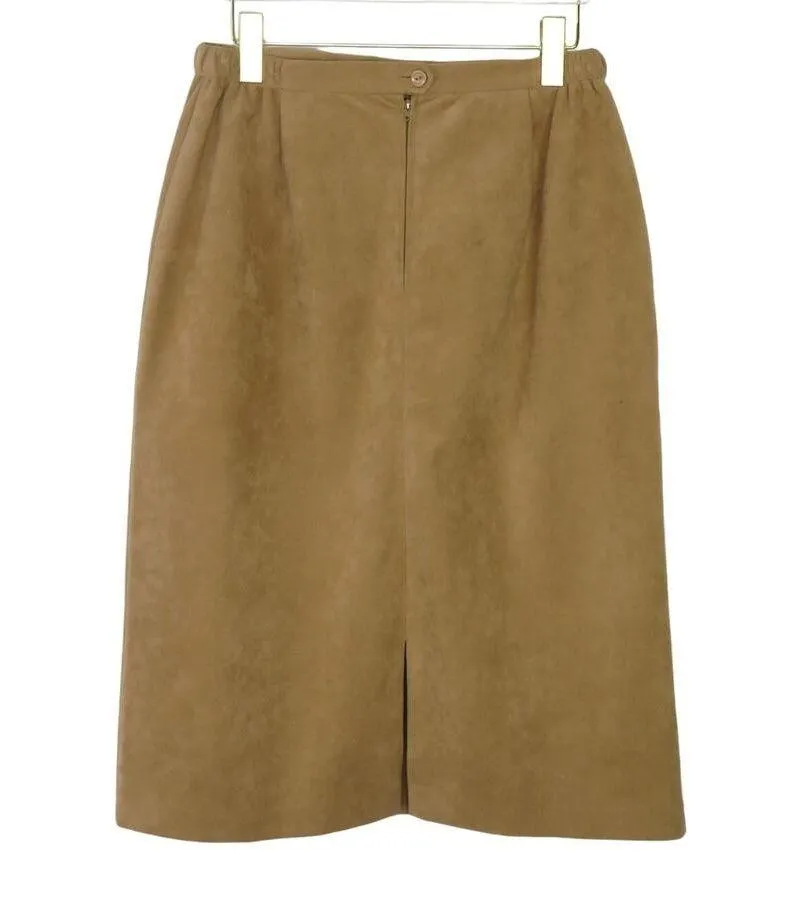 Vintage Lilli Ann Collections Union Made Tan High Rise Tan Suede Midi Skirt 29" - Image 3